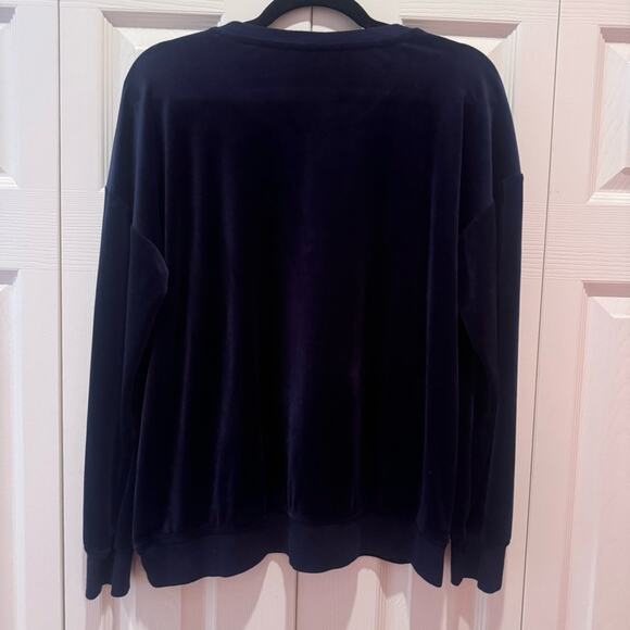 Crown & Ivy Navy Blue Top Size L Velvet Crewneck Long Sleeve Sweater - Picture 2 of 6